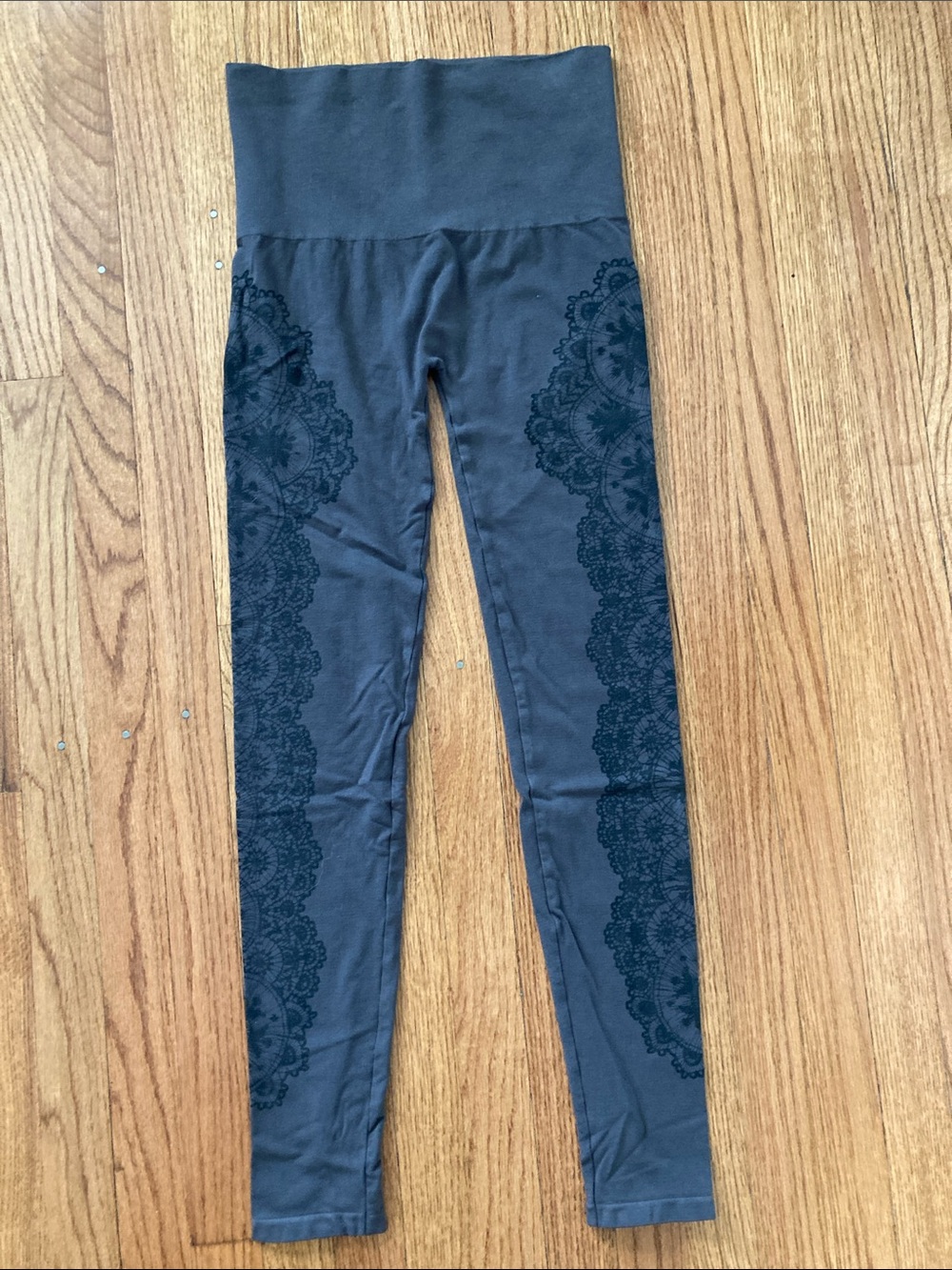 M. Rena Black Leggings with Lace-Style Side Panels
